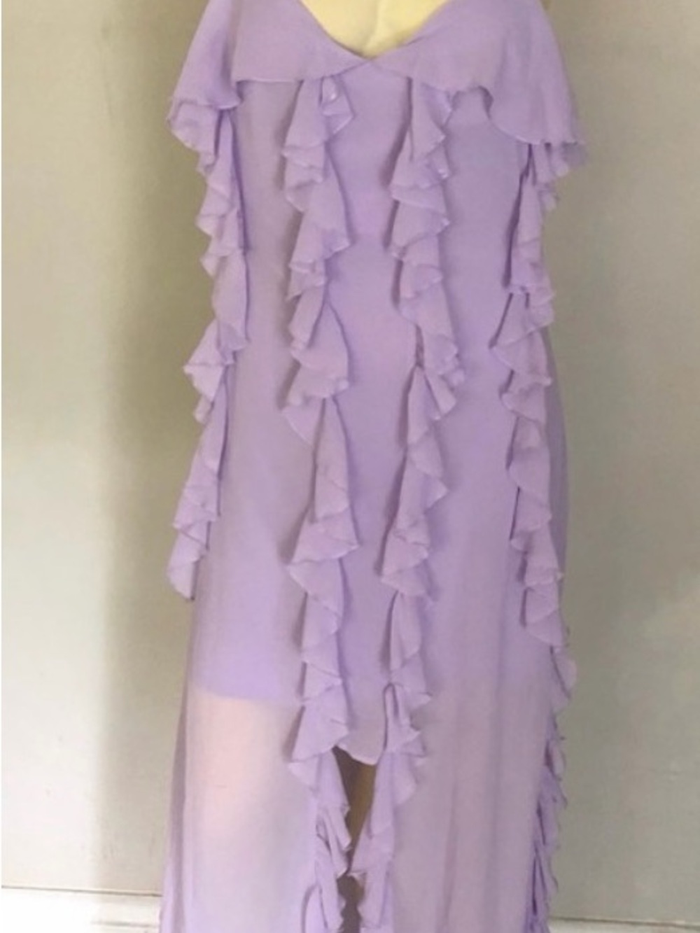Lavender Ruffle V-Neck Maxi Dress